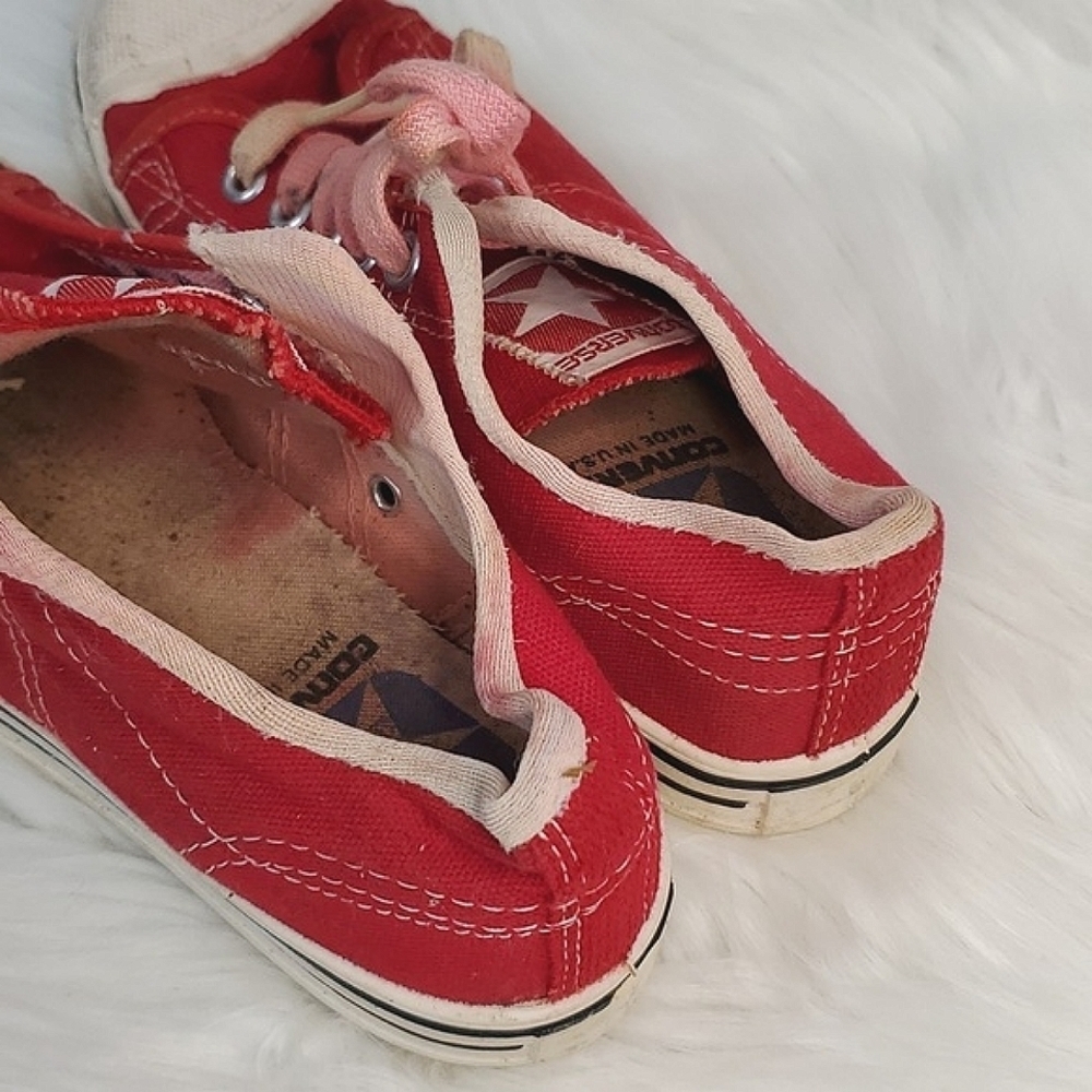 Vintage 1960s 1970s CONVERSE FASTBREAK Red Canvas Low Top Onestar Sneakers Sz 1 - Picture 9 of 17